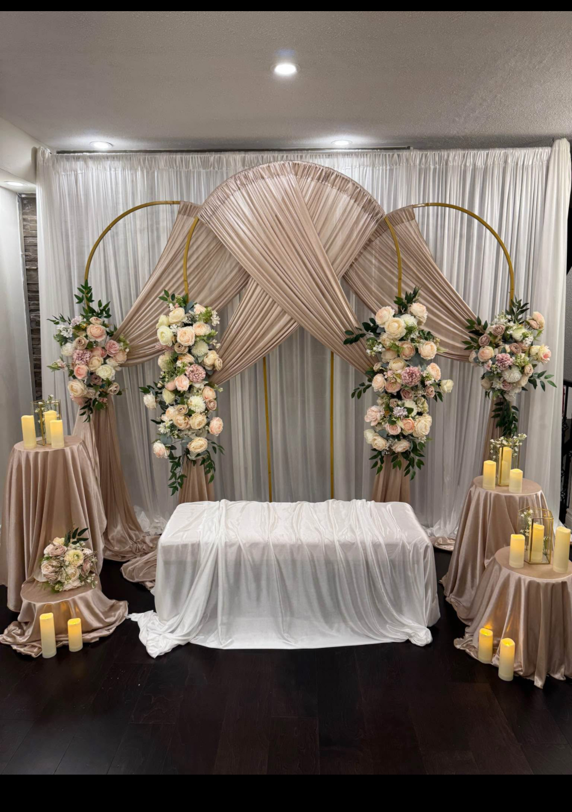 Arch, Flowers and white Background with flowers